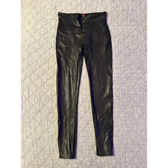 Spanx Faux Leather Leggings Large Black High Rise Shaping Slimming Shiny Edgy - Picture 8 of 9